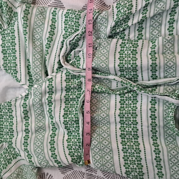 Ann Taylor midi wrap puff sleeve peasant dress green floral stripe embroidery 4P - Picture 15 of 17
